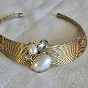Gold-ton Choker with Pearls and Crystals.